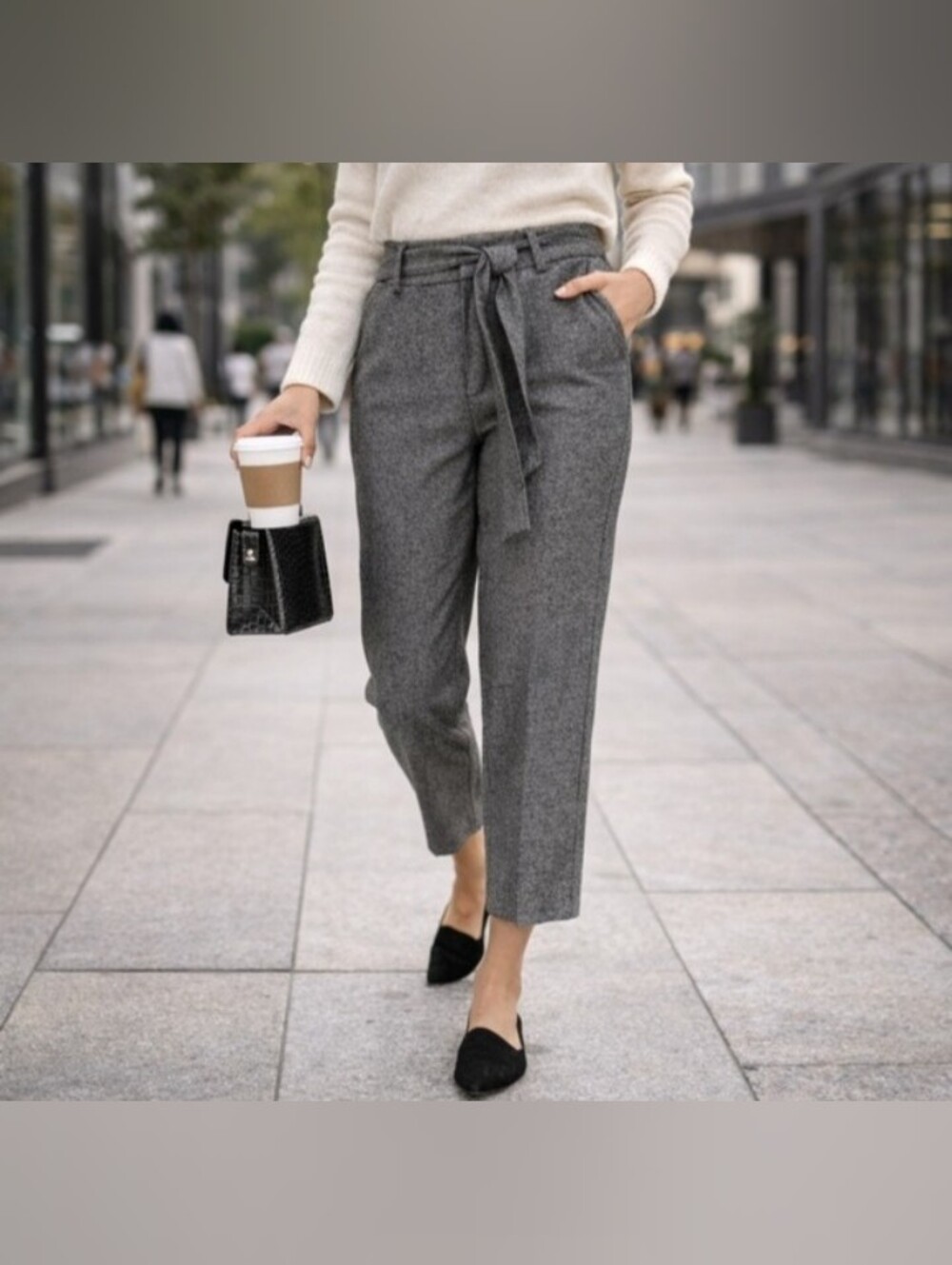 A New Day Tie Front High Rise Pants Ankle Crop Taper Leg Grey Lightweight Soft